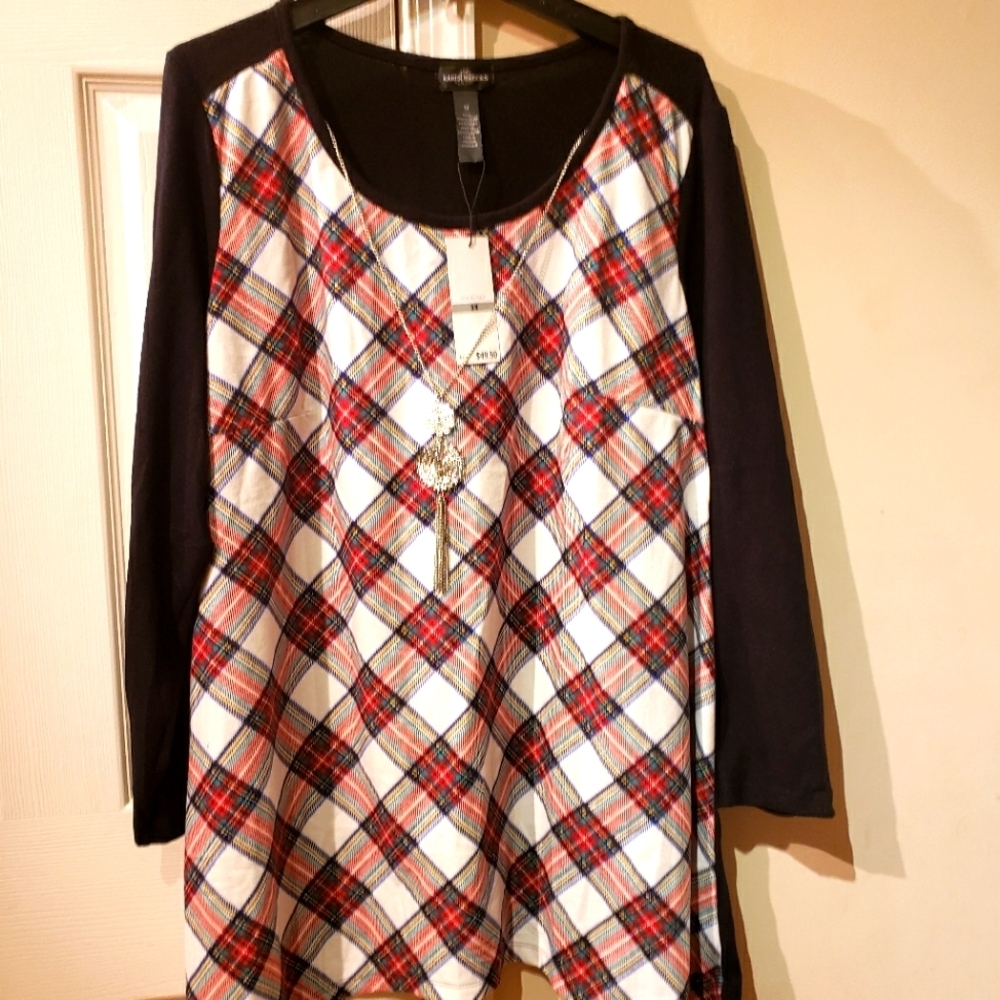 NWT Karen Brooks Women's 1X Super Cozy RedBlack and White Plaid  Top